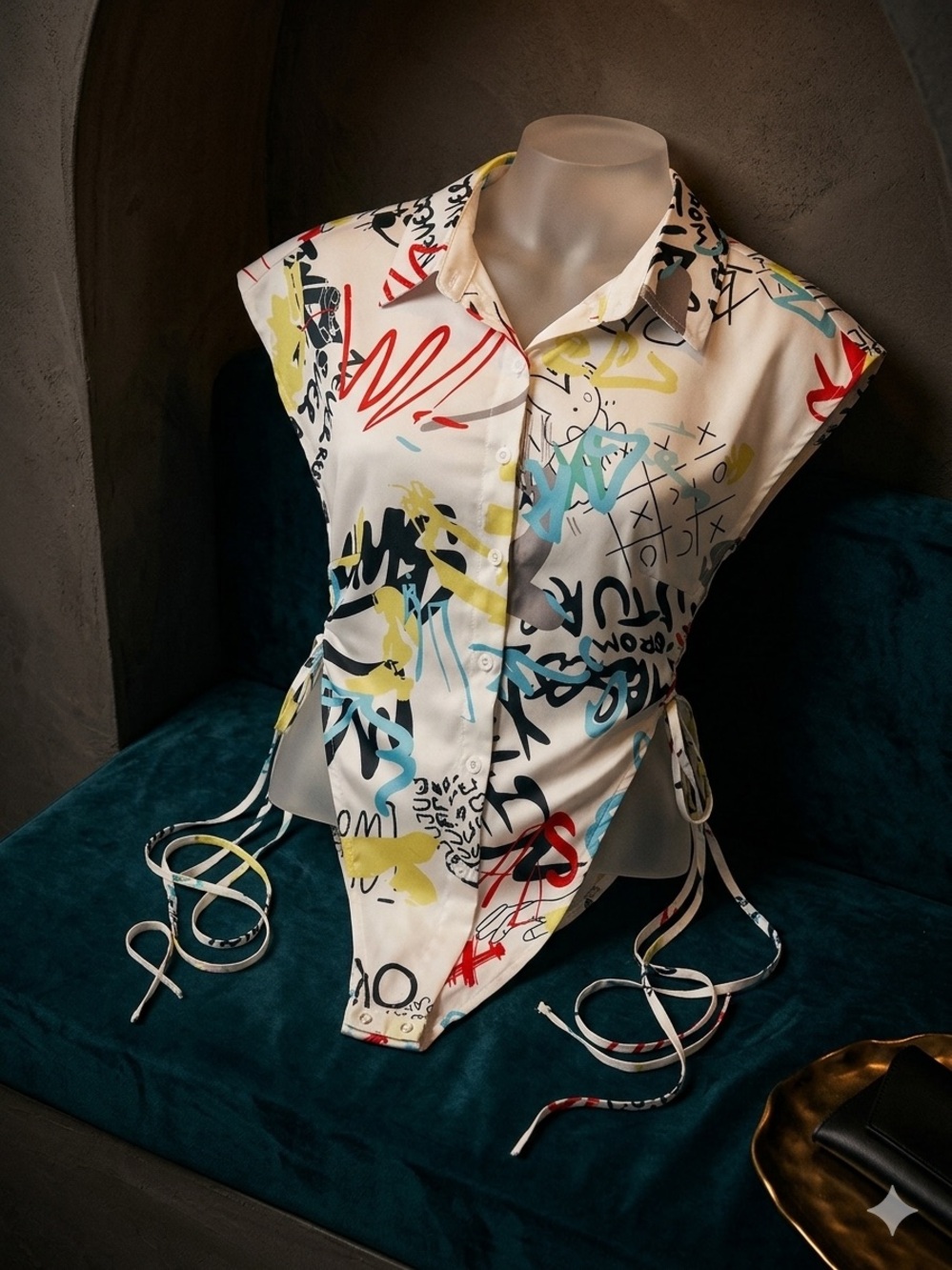 SHEIN Multicolor Graffiti Button Down Shirt